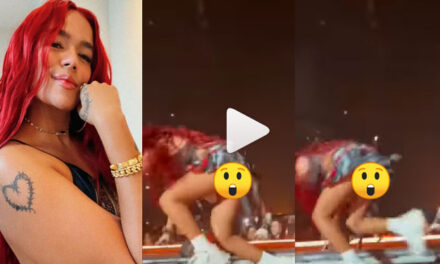 Karol G sufre fuerte caída en pleno concierto y enseña de más (Video)