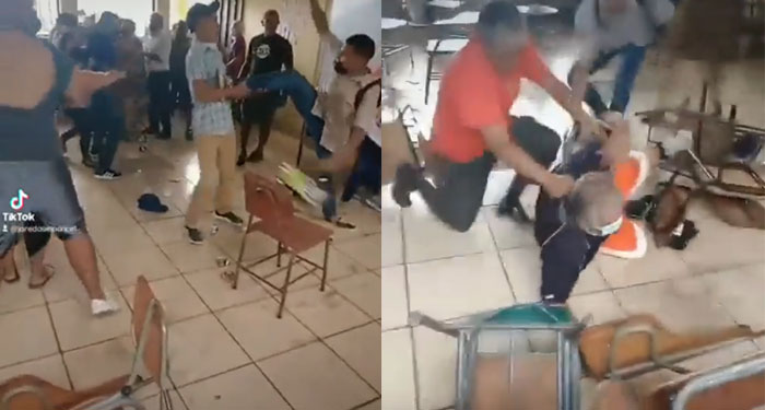 Padres de familia se van a los golpes en plena reunión de sus hijos en la escuela (Video)
