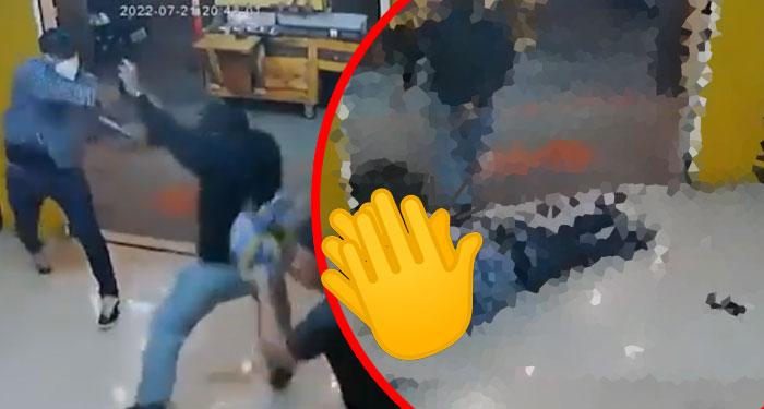 Momento en que asaltante y cliente intercambian disparos en un negocio de comida (Video)