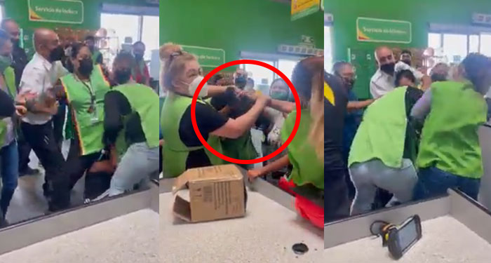 Momento en que empleada y clienta se van a los golpes por el amor de un hombre (Video)