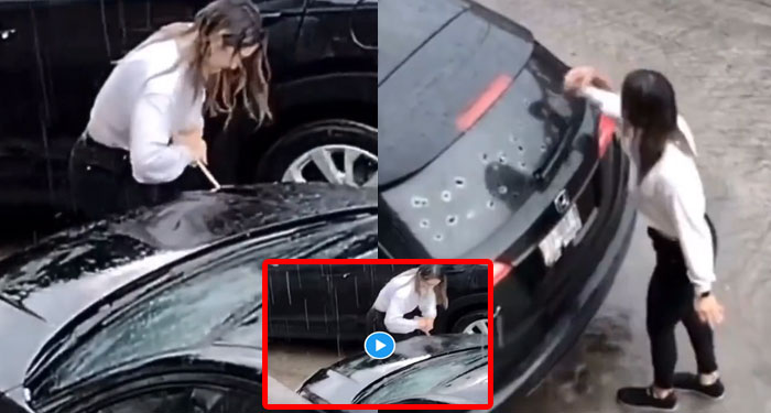 Mujer destruye el carro de su novio al encontrarlo con su amante teniendo relaciones (Video)