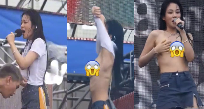 Momento en que cantante enciende las redes al quitarse la ropa en un concierto (Video)