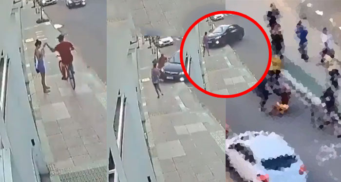 Momento en que conductor atropelló a delincuente al observar que le robaba a su novia (Video)