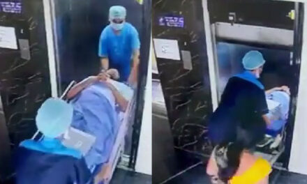 Momento en que elevador de hospital se desploma con paciente dentro (Video)