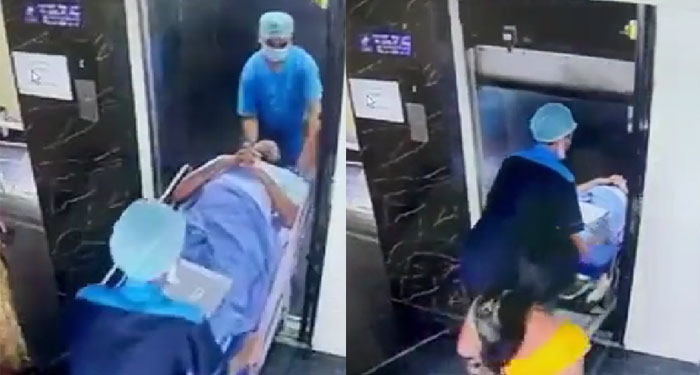 Momento en que elevador de hospital se desploma con paciente dentro (Video)