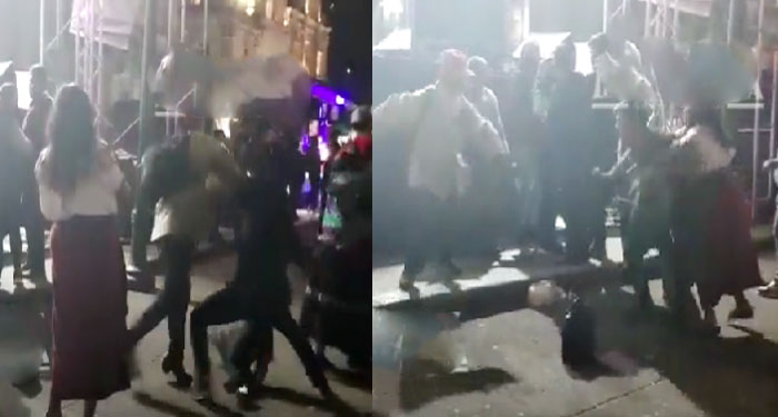 Momento en que dos hombre se van a los golpes supuestamente por el amor de una mujer (Video)