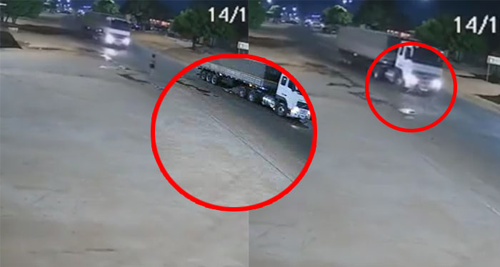 Momento en que mujer se lanza a las llantas de un tráiler y termina aplastada (Video)