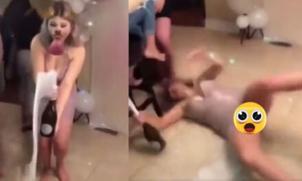 Momento en que mujer se cae el día de su cumpleaños y enseña de más (Video)