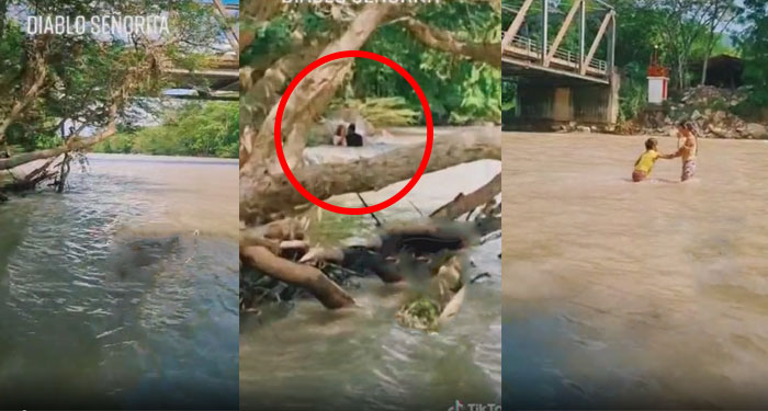 Pareja es captada manteniendo relaciones en un río, no les importar que hubieran niños (Video)