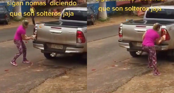 Mujer encuentra a su marido con la amante saliendo del hotel y le daña en carro (Video)