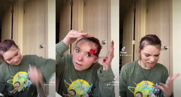 Momento en que joven acaba lesionada al realizar un reto con cuchillo (Video)