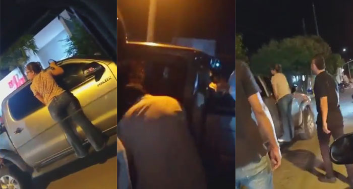 Mujer encuentra a su marido con la amante dentro del carro y se van a los golpes (Vídeo)