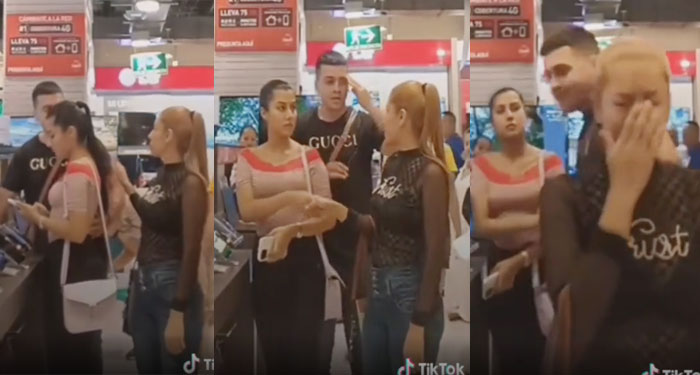 Hombre le compraba un celular a la amante cuando se aparece la esposa (Video)