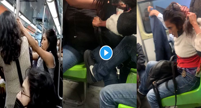 Momento en que dos mujeres se van a los golpes por un asiento en el transporte público (Video)