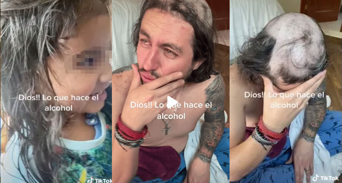 Padre se queda dormido tras beber demasiado alcohol y sus hijos lo rapan (Video)