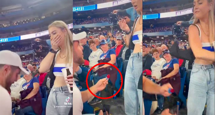 Hombre le pide matrimonio a su novia con un anillo de dulce y ella lo agarra a golpes (Vídeo)