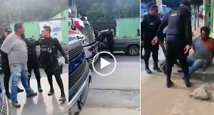 Identifican a los 4 agentes de la PNC que golpearon a hombre que maneja ebrio