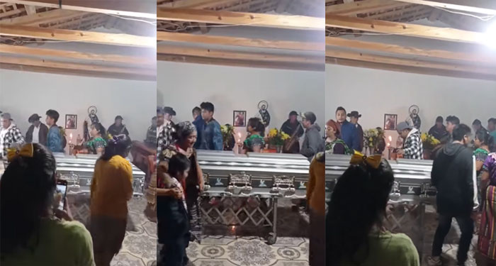 Con tremendo baile amigos y vecinos despiden el ataúd de un familiar (Video)