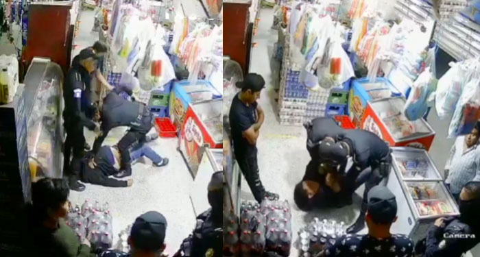 OTRO ABUSO: Momento en que agentes de la PNC golpean brutalmente a un tendero (Video)
