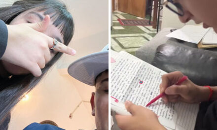 Mujer le regala una carta de amor a su novio y este corrige su ortografía (Video)