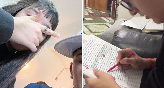 Mujer le regala una carta de amor a su novio y este corrige su ortografía (Video)