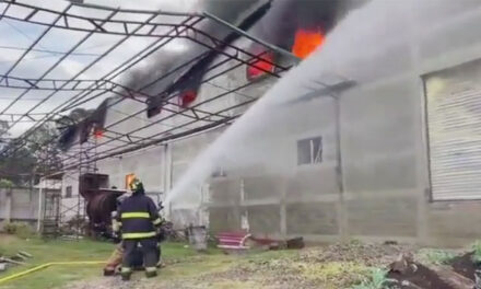 Momento en que Bomberos combaten incendio en bodega en Villa Nueva (Video)