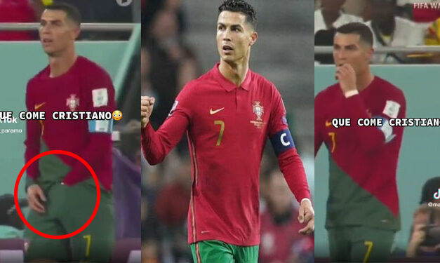 El extraño objeto que Cristiano Ronaldo saca de su calzoncillo y se lo come en medio del partido (Video)