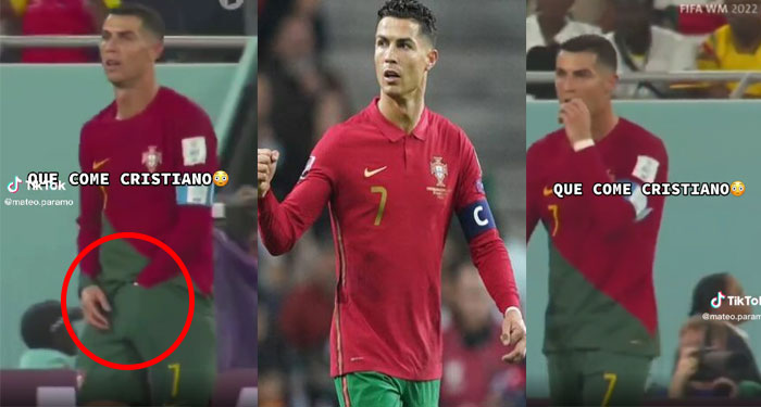 El extraño objeto que Cristiano Ronaldo saca de su calzoncillo y se lo come en medio del partido (Video)