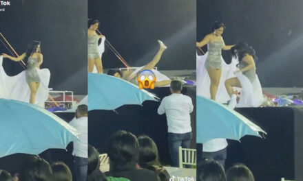 Momento en que modelo se cae en la pasarela y enseña de más (Video)