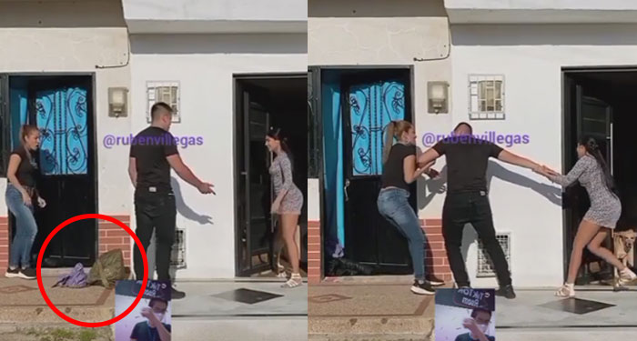 Momento en que dos vecinas se pelean por el amor de un hombre (Video)
