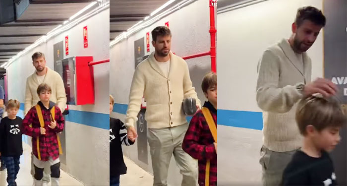 Gerard Piqué llega acompañado de sus dos hijos al Camp Nou (Video)