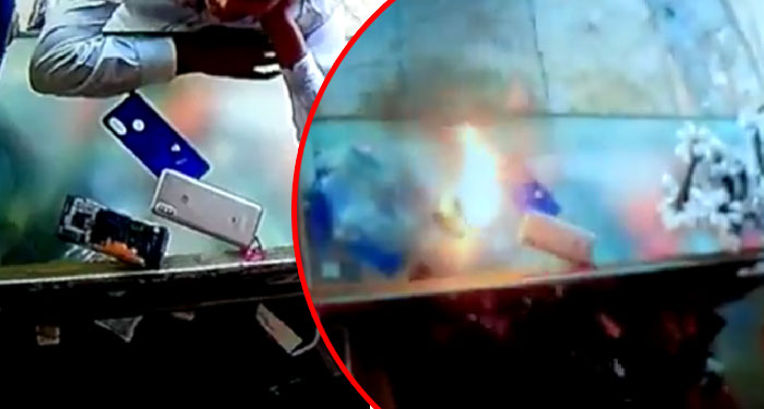 Momento en que celular le estalla en la cara a técnico mientras lo reparaba (Video)