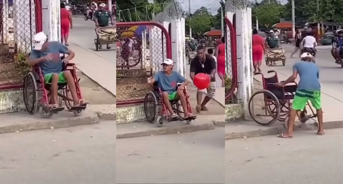 Hombre se hacía pasar por imposibilitado, le explotaron un globo y empezó a caminar (Video)