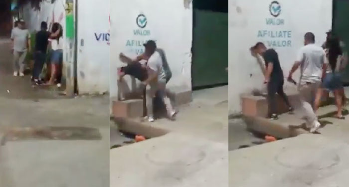 Momento en que hombre golpea brutalmente a su esposa en la calle (Video)