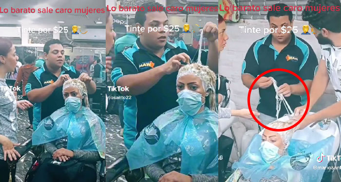 Una mujer pierde su cabello al aplicarse un tinte barato en un salón (Video)