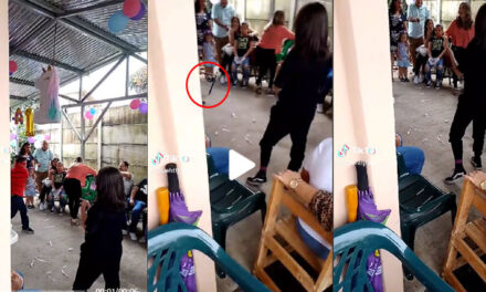 Niño falla al darle a la piñata y termina quebrando el palo a una mujer en la espada (Video)