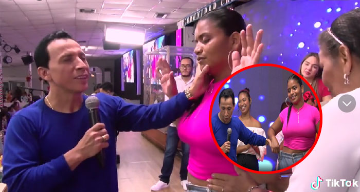 Mujer baja de peso al momento que Pastor Evangélico le pone las manos en la cintura (Video)