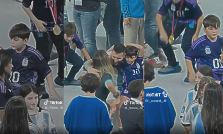 La cara de celos de Antonela cuando ve a Messi abrazando a una rubia (Video)