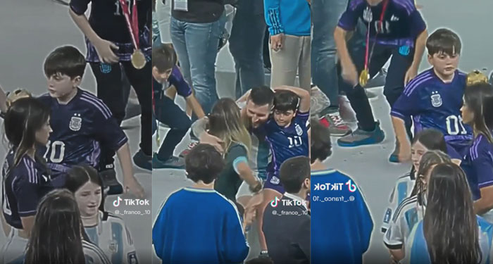 La cara de celos de Antonela cuando ve a Messi abrazando a una rubia (Video)