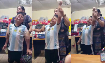 Momento en que madre motiva a su hijo que estaba llorando por la victoria de Argentina (Video)