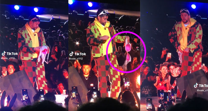 Momento en que mujer le tira su “BRASIER” a Bad Bunny en explanada Cayalá (Video)