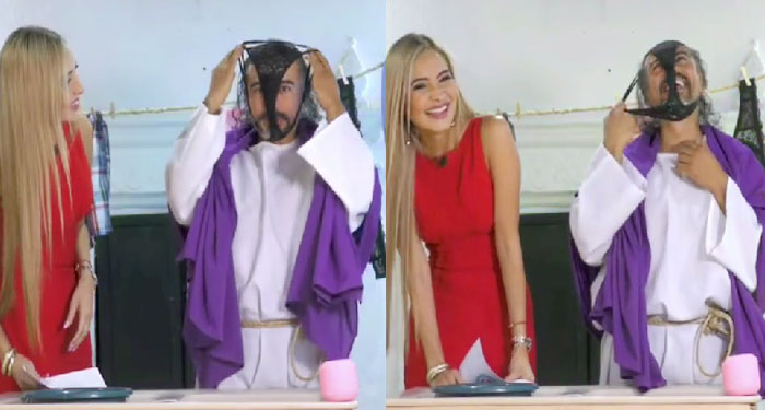 Jesucristo se pone “EL CALZÓN ” de Massiel Carrillo como mascarilla (Video)