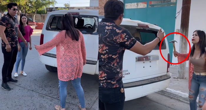Mujer encuentra a su novio con la supuesta amante y le destruye el carro (Video)