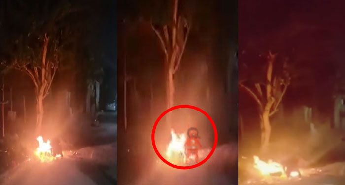 Momento en que una piñata empezó a caminar en la quema del diablo (Video)