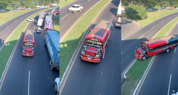 Captan a bus de los transportes Esmeralda manejando en contra de vía en Palín Escuintla (Video)