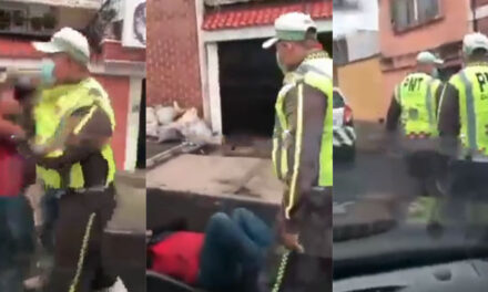 Momento en que PMT agrede a un hombre por grabar cuando le colocaban una multa