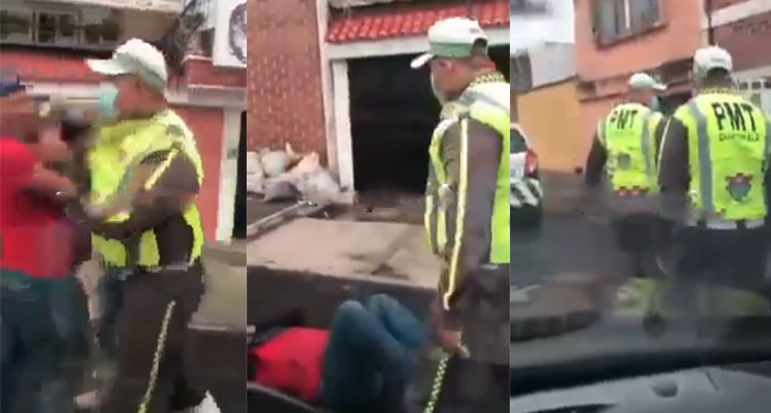 Momento en que PMT agrede a un hombre por grabar cuando le colocaban una multa