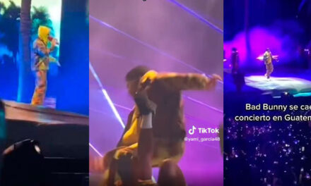 Momento exacto en que Bad Bunny se cayó en pleno concierto en Cayalá (Video)