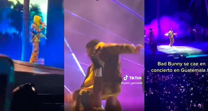 Momento exacto en que Bad Bunny se cayó en pleno concierto en Cayalá (Video)