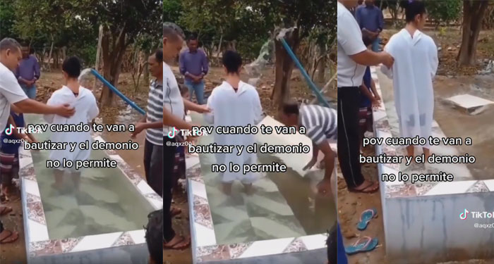 Piscina estalla cuando pastor Evángelico iba a bautizar a una joven (Video)